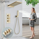 Modern gold waterfall shower faucet set bathroom wall mounted system