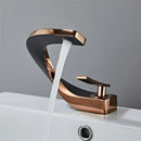 Modern gold & white bathroom basin faucet with curved spout