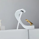Modern gold & white bathroom basin faucet with curved spout