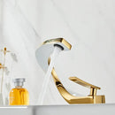 Modern gold & white bathroom basin faucet with curved spout