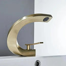 Modern gold & white bathroom basin faucet with curved spout