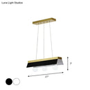 Modern gold & wood pendant light with black & white shade dining room