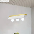 Modern gold & wood pendant light with black & white shade dining room