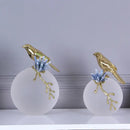 Modern golden bird brass sculpture living room decor with blue crystal