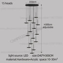 Modern golden black led long chandelier for staircase dining room
