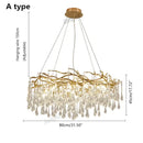 Modern golden branch led ceiling chandelier living room crystal light