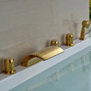 Modern golden brass bathtub faucet with handheld shower bathroom fixture
