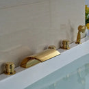 Modern golden brass bathtub faucet with handheld shower bathroom fixture