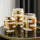 Modern golden ceramic striped jars 3 piece living room storage set