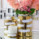 Modern golden ceramic striped jars 3 piece living room storage set