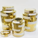 Modern golden ceramic striped jars 3 piece living room storage set
