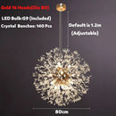Modern golden dandelion spark led chandelier living room crystal light