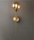 Modern golden glass ball wall lamp bedroom smoked globe sconce