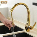 Modern golden kitchen faucet with pull out single handle spray head