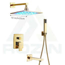Modern golden led rainfall shower faucet with brass spout for bathroom