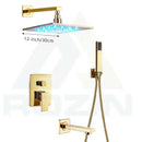 Modern golden led rainfall shower faucet with brass spout for bathroom