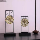 Modern golden lotus leaf framed sculpture living room decor