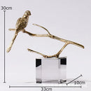 Modern golden parrot bird statue crystal base living room decor