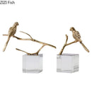 Modern golden parrot bird statue crystal base living room decor