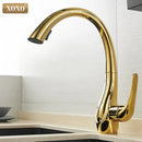 Modern golden pull out kitchen faucet chrome curved water mixer tap