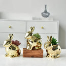 Modern golden rabbit ceramic flower pot living room succulent vase