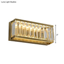 Modern golden rectangle led wall sconce with clear faceted crystal