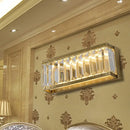 Modern golden rectangle led wall sconce with clear faceted crystal