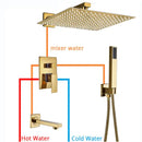 Modern golden square rain shower set bathroom concealed mixer taps