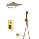 Modern golden square rain shower set bathroom concealed mixer taps