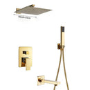 Modern golden square rain shower set bathroom concealed mixer taps