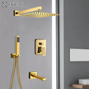 Modern golden square rain shower set bathroom concealed mixer taps