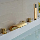 Modern golden widespread brass bathtub faucet with handheld shower bathroom