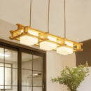 Modern golden wooden frame square island pendant dining room light
