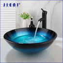 Modern gradient blue glass sink set bathroom vessel sink