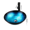 Modern gradient blue glass sink set bathroom vessel sink