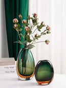 Modern gradient glass vase set green & amber living room decor