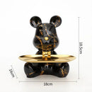 Modern graffiti bear figurine with golden tray living room decor