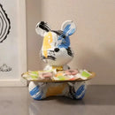 Modern graffiti bear figurine with golden tray living room decor