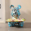Modern graffiti bear figurine with golden tray living room decor
