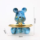 Modern graffiti bear figurine with golden tray living room decor