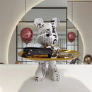Modern graffiti bear statue ornament with gold tray living room decor