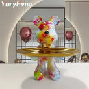 Modern graffiti bear statue ornament with gold tray living room decor