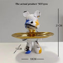 Modern graffiti bear statue ornament with gold tray living room decor