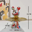 Modern graffiti bear statue ornament with gold tray living room decor
