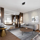 Modern gray minimalist sofa with wooden legs for living room