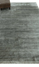 Modern Gray Solid Design 6x8.7  Hand Knotted Wool Area Rug