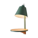 Modern gray tapered shade wall sconce with wooden shelf bedroom light