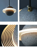 Modern gray & white cement planet pendant light bedroom decor