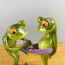 Modern green and orange leggy frog couple figurine living room decor