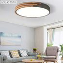 DecorBites™ Nordic Style Round Flush Mount Ceiling Light - Wood & Acrylic Fixture in Grey/White/Green, 16" Width